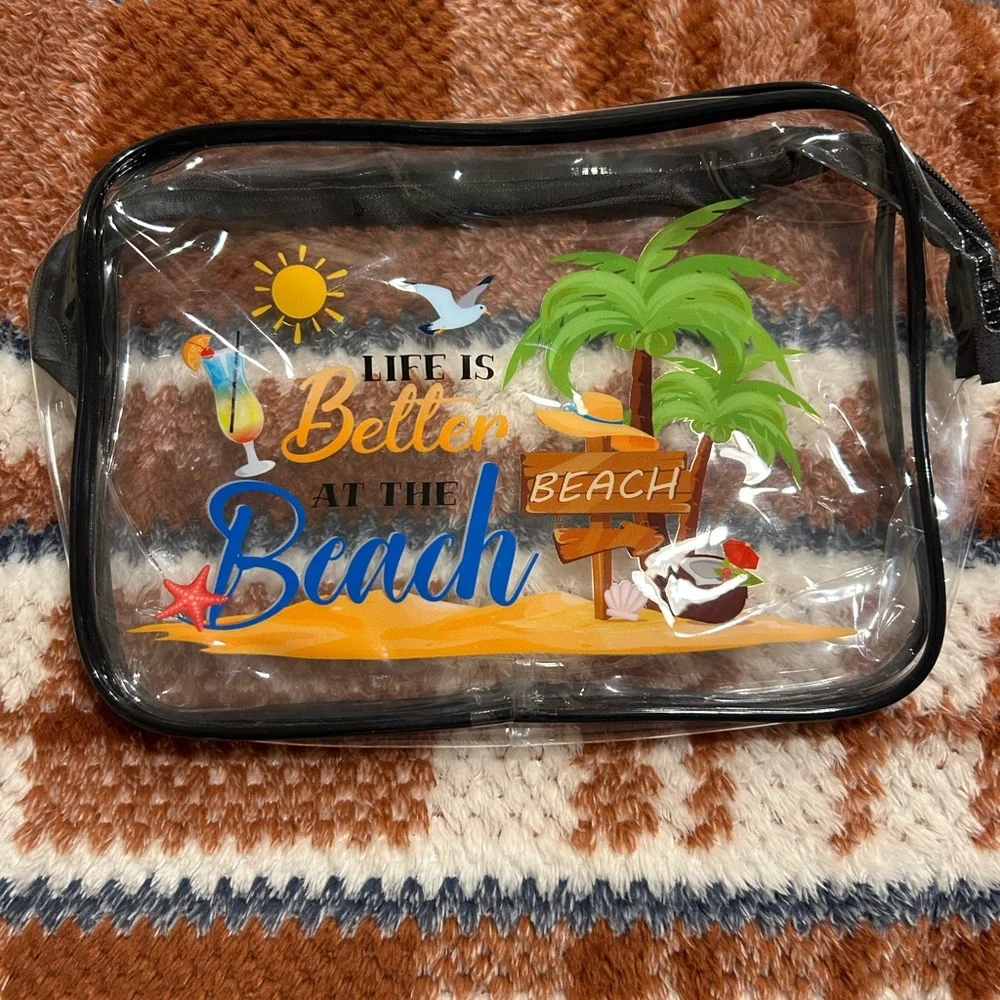 Clear Beach-Themed Cosmetic Bag